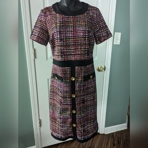 Shelby & Palmer Pink Gold Black Short Sleeve Work Dress Knee Length Size 6